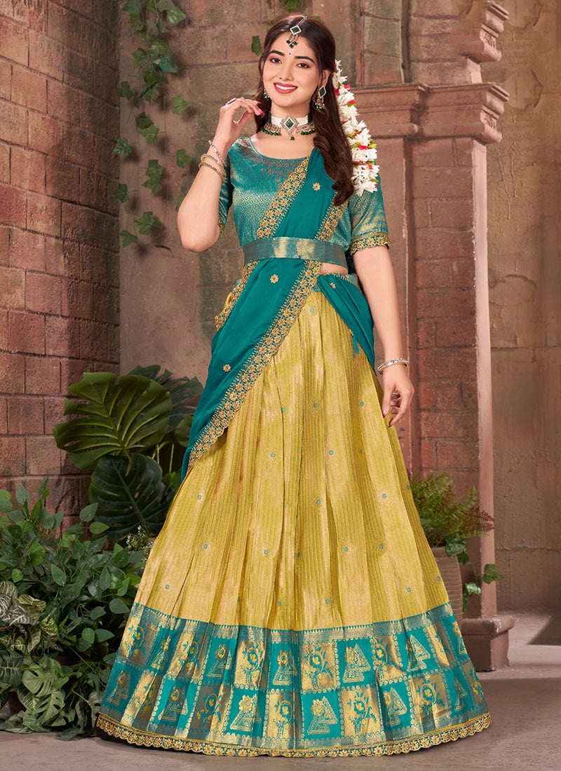 Yellow Silk Jacquard Zari Embroidered Sequins With Stone Work Lehenga  Festive Wear