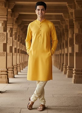 Yellow Silk Textured Kurta Pyjama