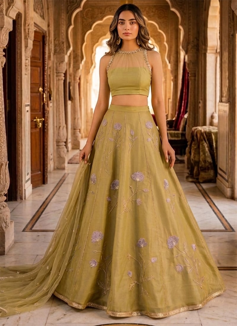 Yellow Silk Zari Sequins Lehenga Wedding Wear
