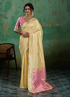 Yellow Silk Zari Woven Saree