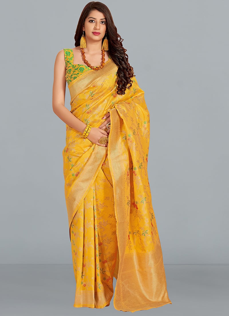 Yellow Silk Zari Woven Saree Festive Wear