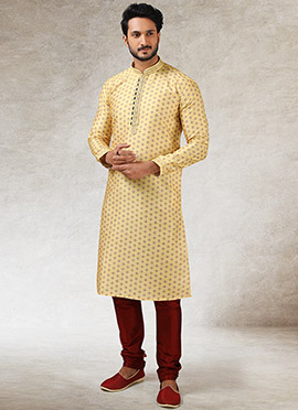 Yellow Soft Art Silk Printed Kurta Pyjama
