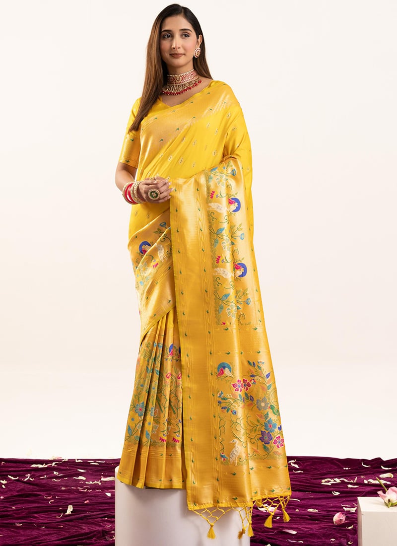 Yellow Soft Banarasi Silk Zari Woven Saree Festive Wear