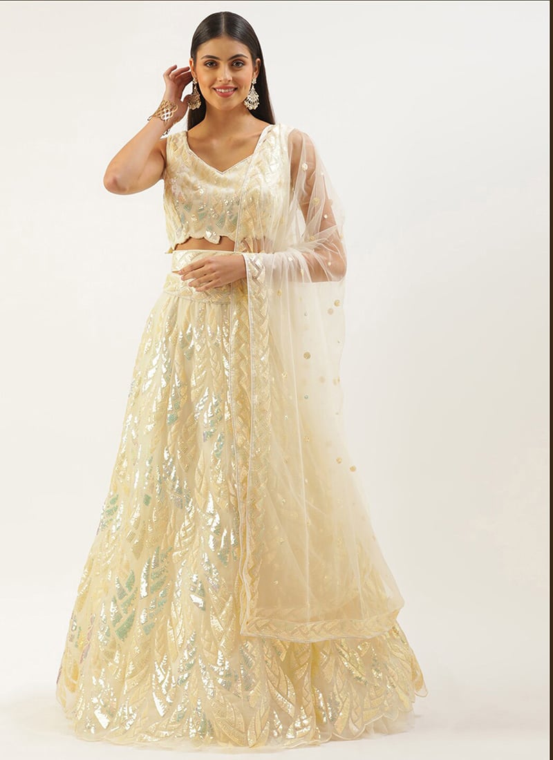 Yellow Soft Net Embroidered Sequins Ravishing Lehenga Wedding Wear
