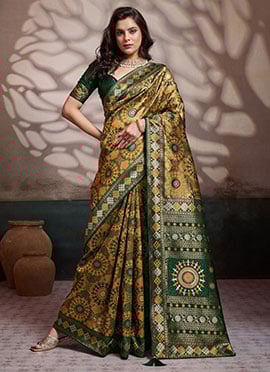 Yellow Soft Silk Zari Jacquard With Meenakari Woven Print Saree