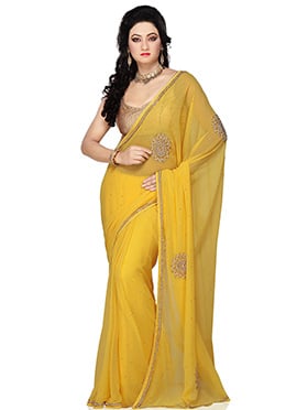Yellow Stones Embellished Georgette Saree