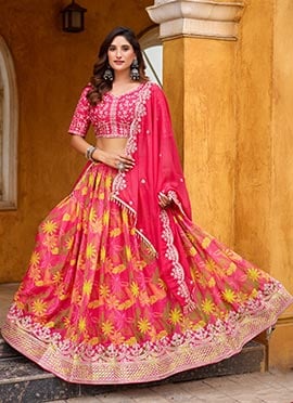 Yellow Tabby Silk Zari Sequins Embroidered Lehenga