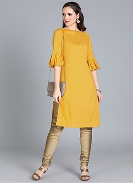 Yellow Boat Neck Kurti