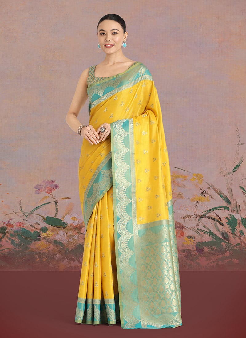 Yellow Tissue Banarasi Silk Zari Woven Saree Festive Wear