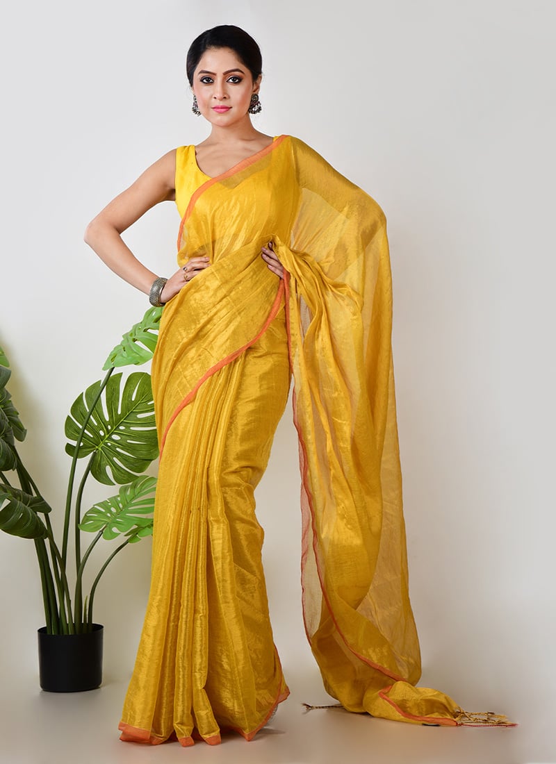Yellow Tissue Saree After Six Wear
