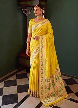 Yellow Tissue Silk Woven Jacquard Saree