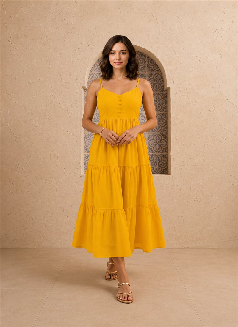 Yellow tropical palm tree printed cotton co ord se After Six Wear