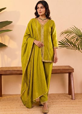 Yellow Vichitra Silk Embroidered Sequins Palazzo Suit