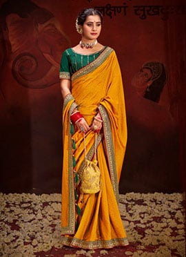 Yellow Vichitra Silk Embroidered Sequins Saree
