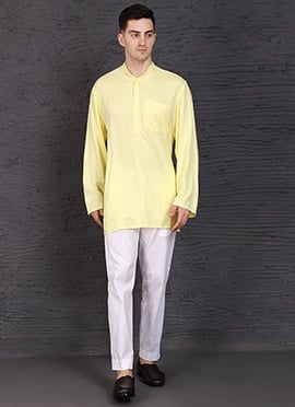 Yellow Viscose Cotton Kurta