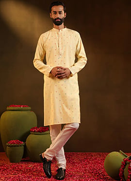 Yellow Viscose Embroidered Kurta Pyjama