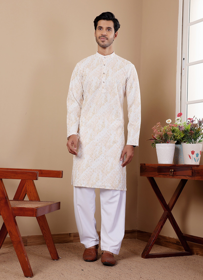 Yellow Viscose Tie And Dye Embroidered Chikankari Work Kurta