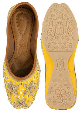 Yellow Zardosi Hand Embroidered With Beads Work Juti