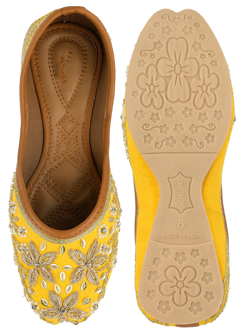 Yellow Zardosi Hand Embroidered With Beads Work Juti