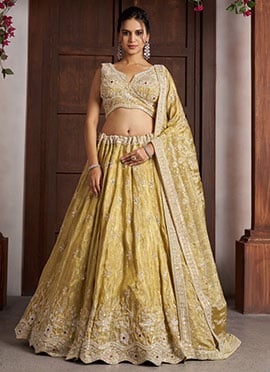 Yellow Zari Tissue Festive Embroidered Lehenga