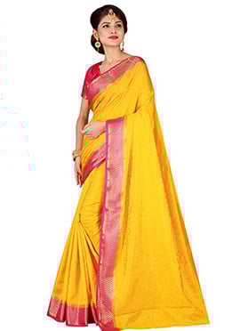 Yellow Zari Woven Saree