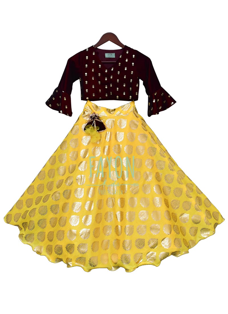 Fayon Kids Yellow Art Silk Skirt Set 