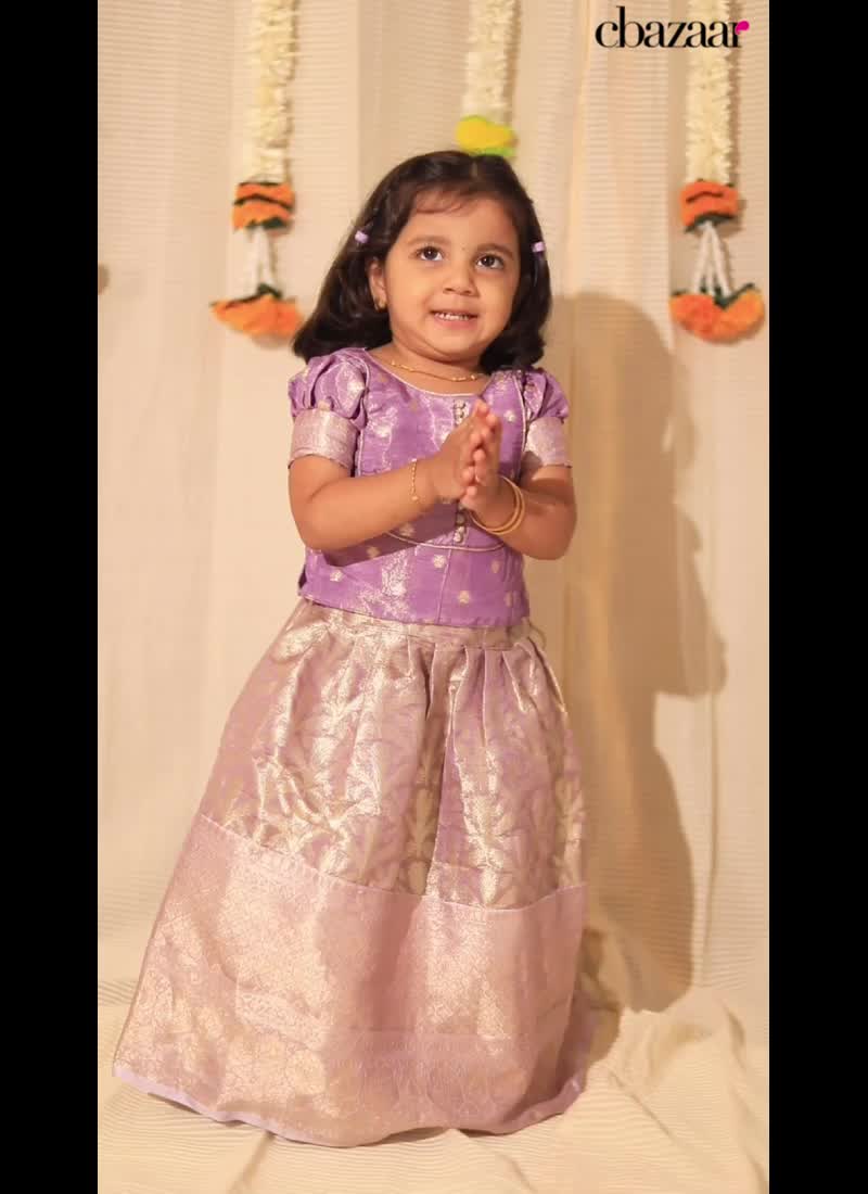 Art Silk Benarasi Kids Girls A Line Lehenga With Round Neck And Half Sleeve Party Wear