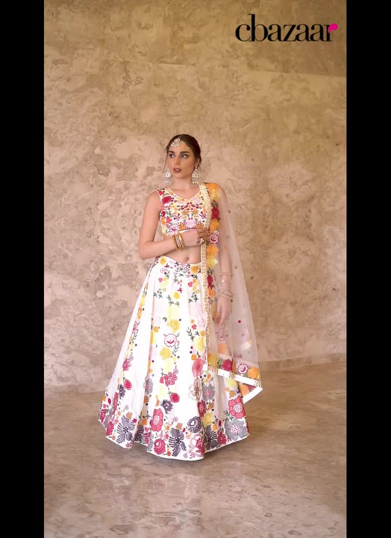 Beautiful White Chinon Embroidered Sequins Lehenga Wedding Wear