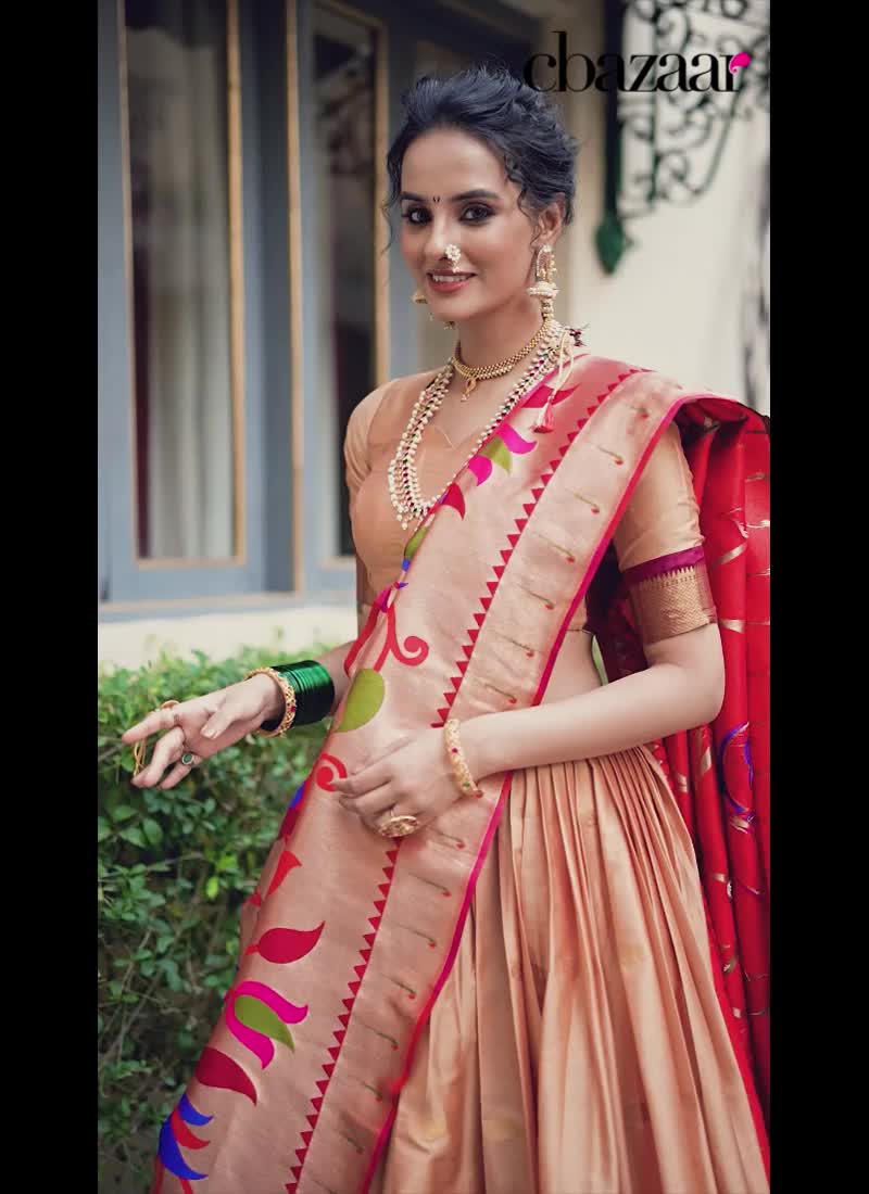 Beige Jacquard Silk Zari Woven Lehenga Festive Wear