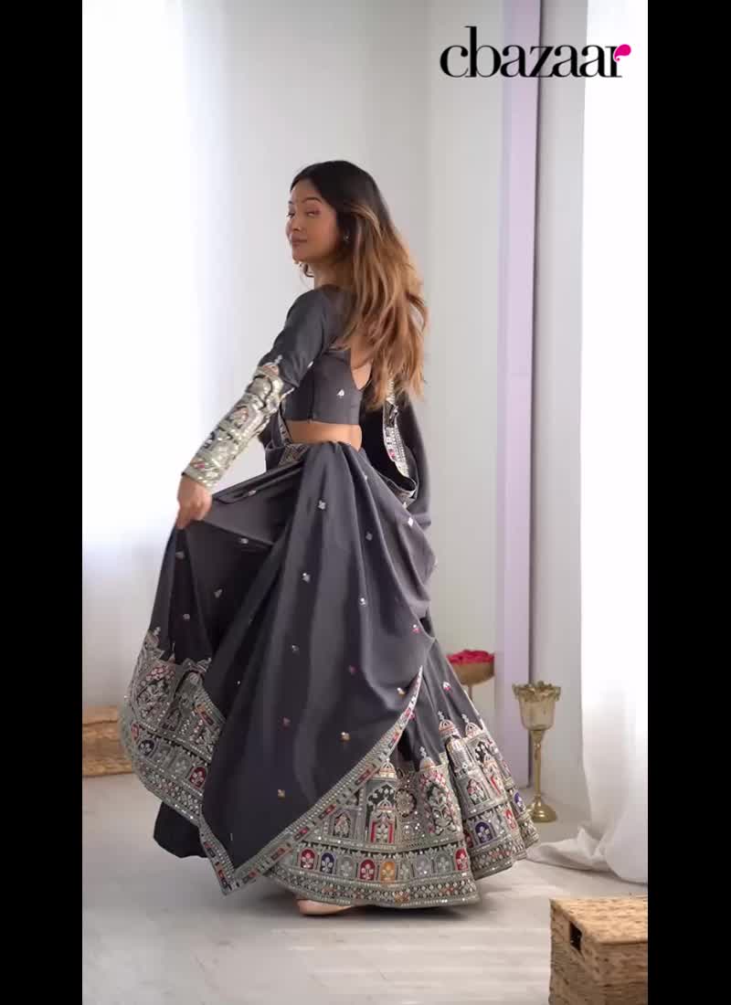 Black Crepe Crepe Silk Embroidered Sequins Lehenga Wedding Wear
