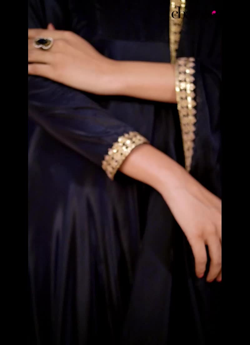Black Embroidered Anarkali With Churidar Pants For Classy Indian Women Party Wear