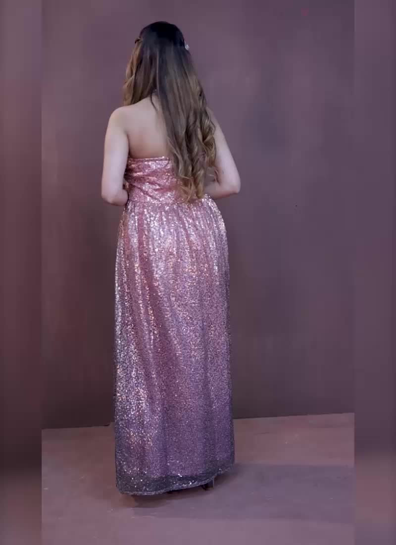 Black N Peach Ombre Halter Gown Party Wear