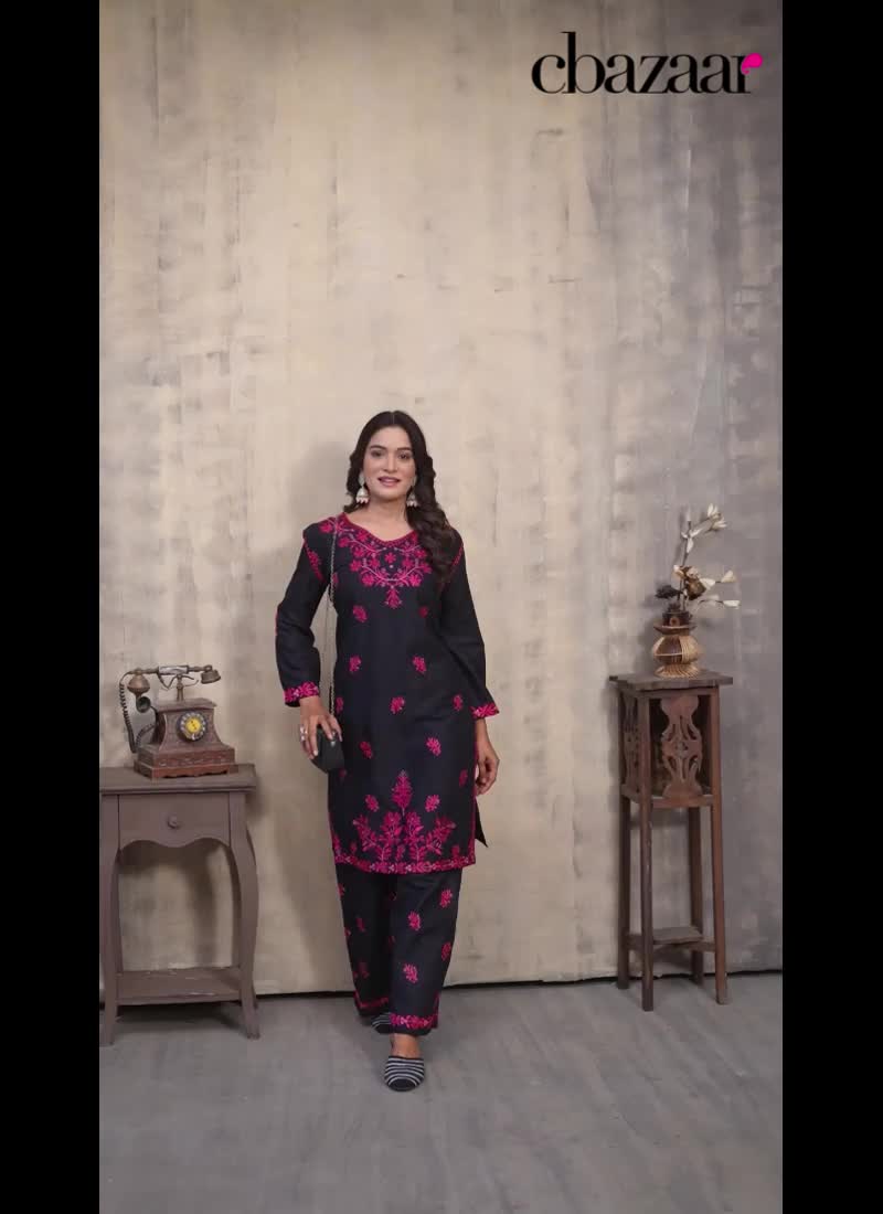 Black Rayon Chikankari Embroidered Kurta Palazzo Set After Six Wear