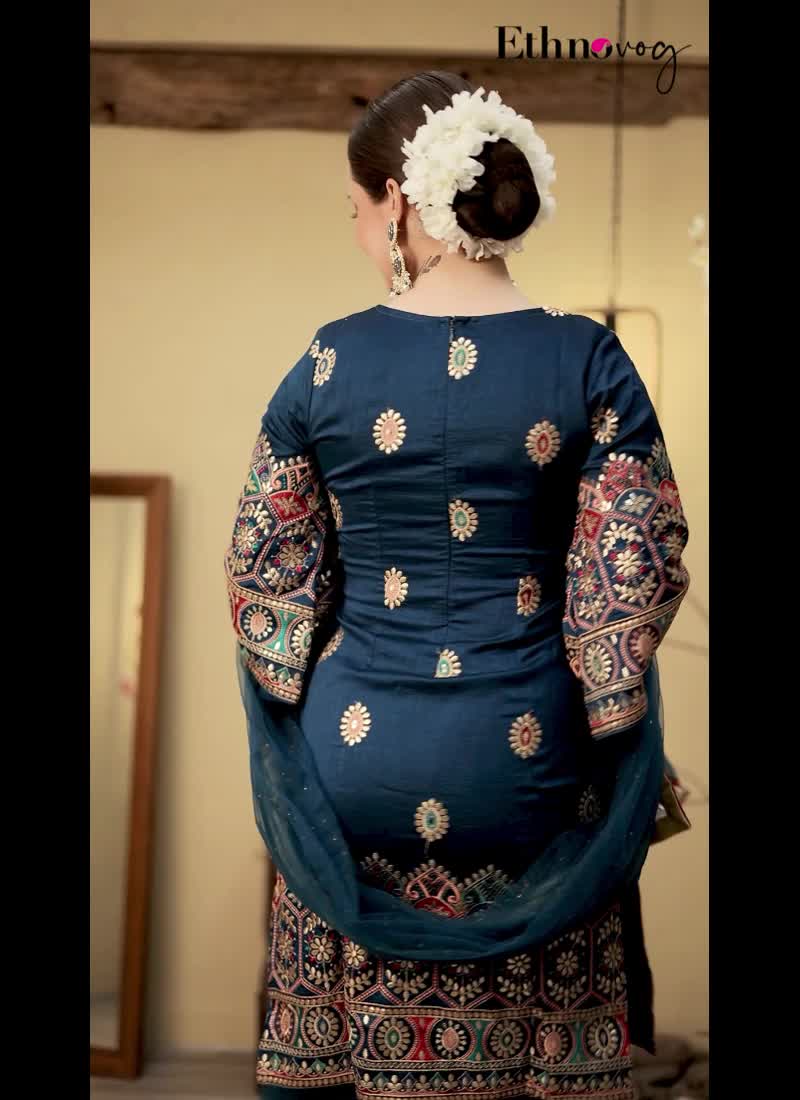 Blue Art Silk Embroidered Gharara Set Festive Wear