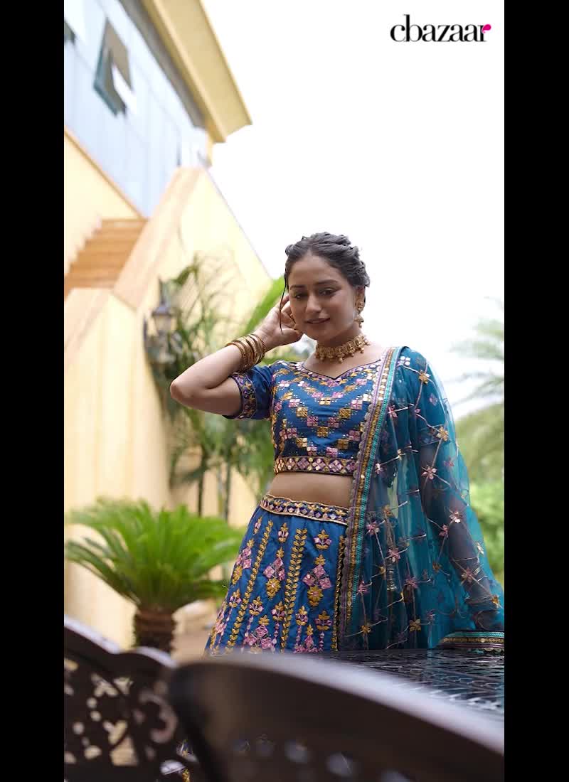 Blue Art Silk Embroidered Sequins A Line Lehenga With Matching Choli And Dupatta Wedding Wear