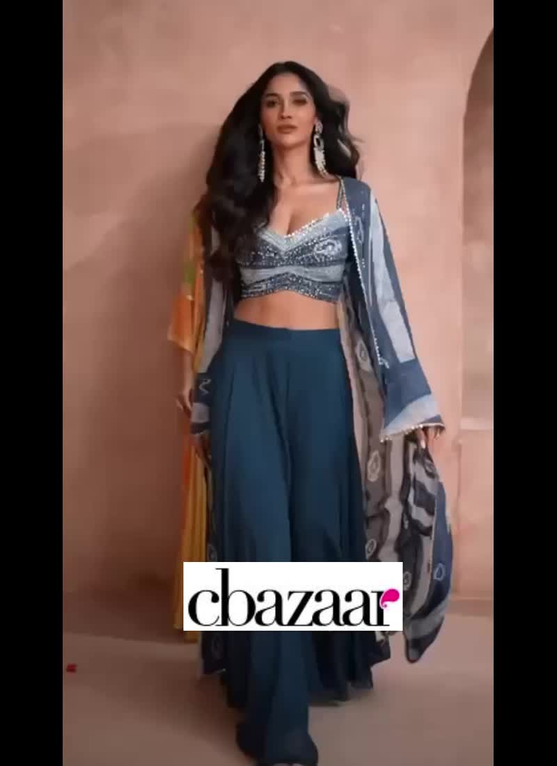 Blue Faux Georgette Digital Print Indowestern Sets and Suits Party Wear
