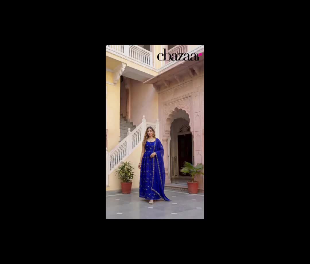 Blue Fendy Silk Embroidered Sequins Zari Anarkali Suit Festive Wear