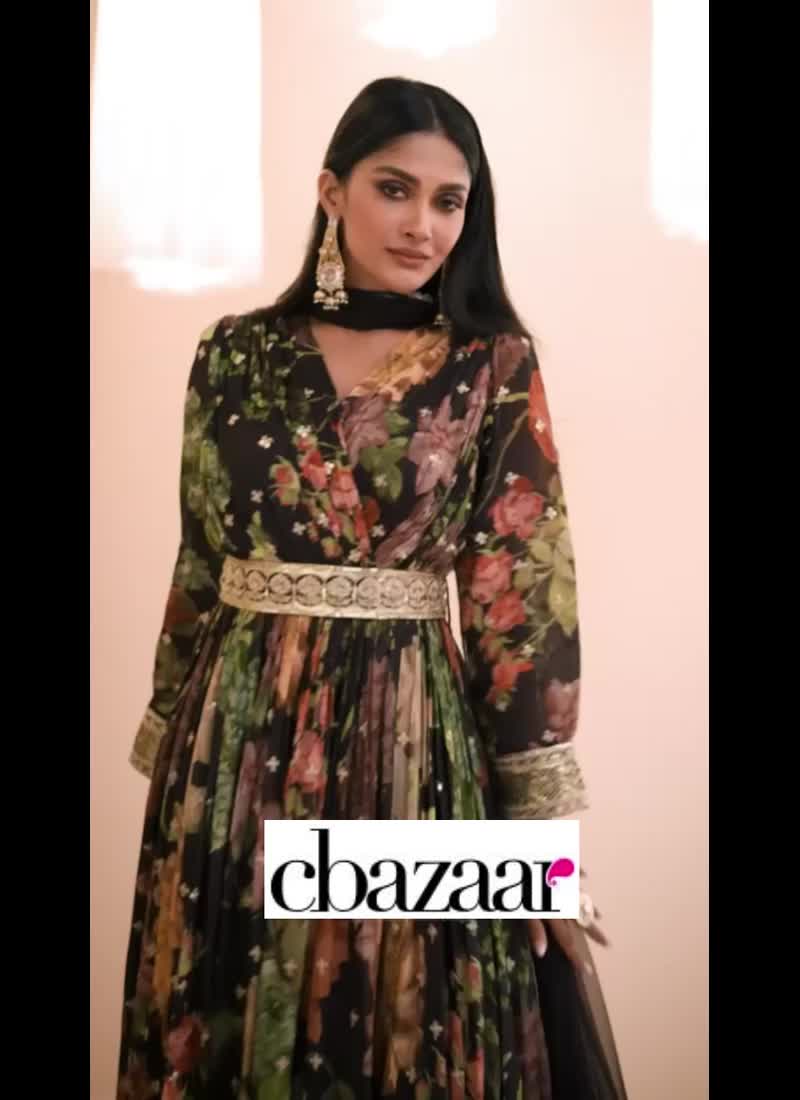 Brown Faux Georgette Embroidered Dresses And Gown Party Wear