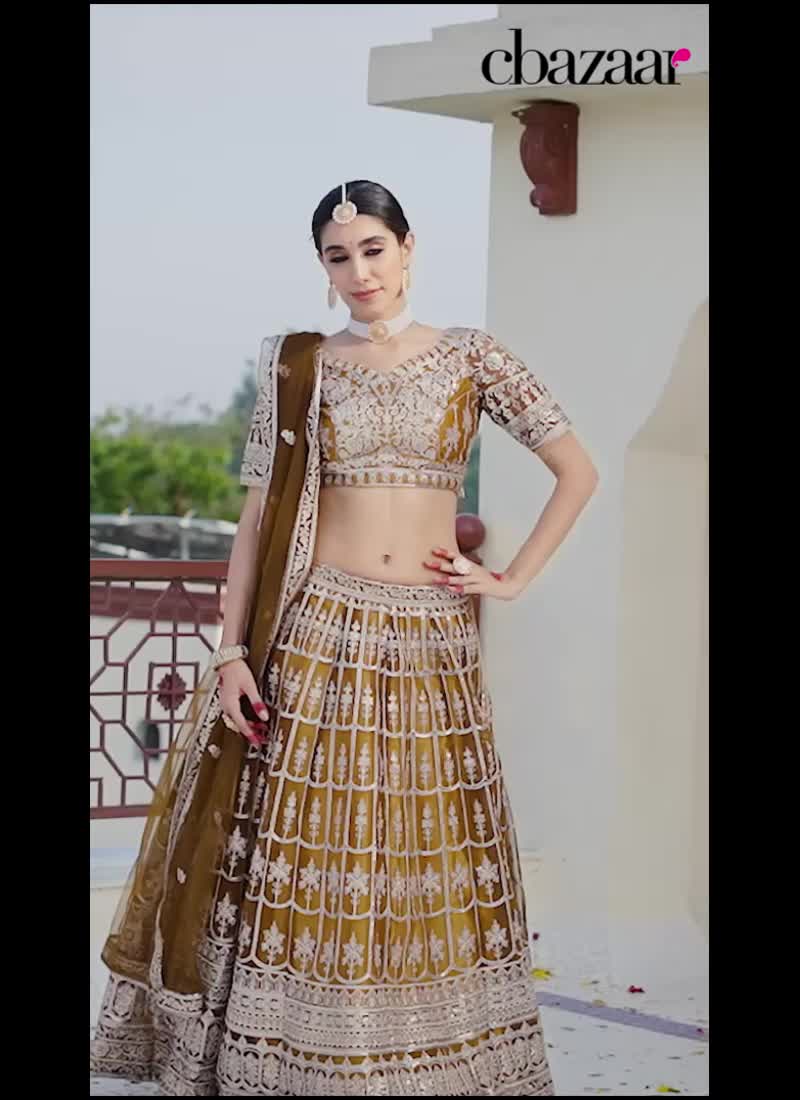 Brown Net Zari Embroidered Sequins Gorgeous Lehenga Wedding Wear