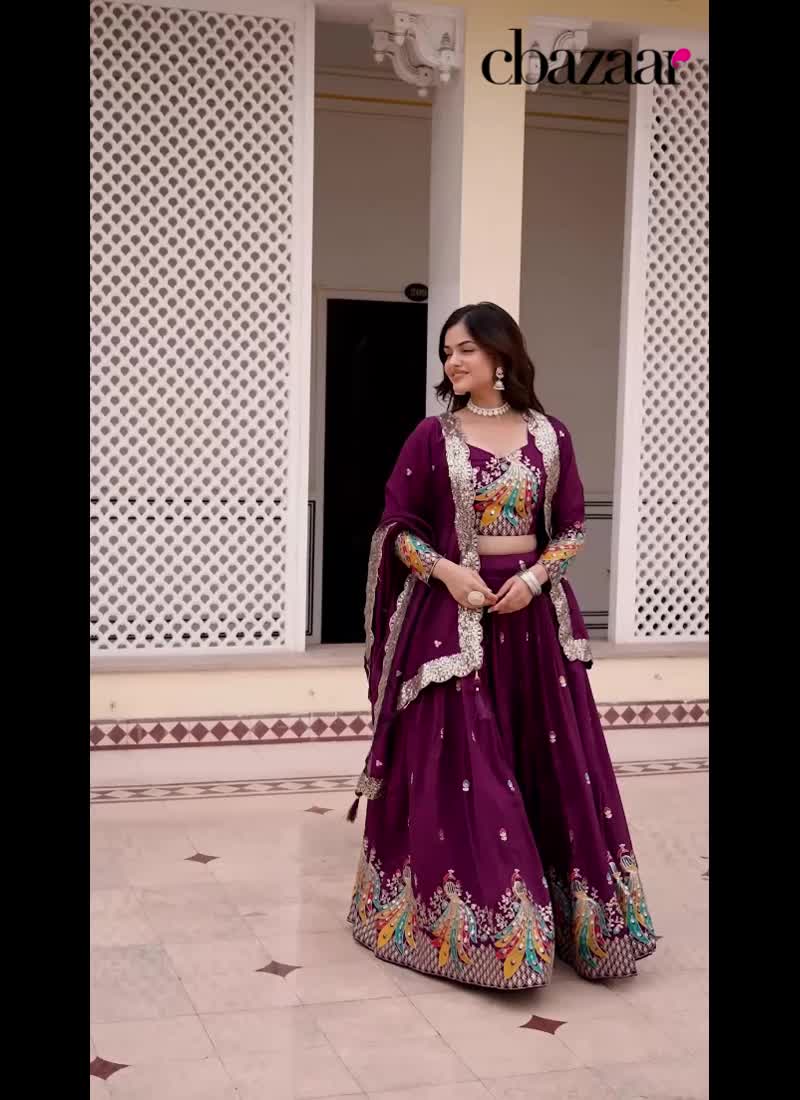 Burgundy Vichitra Silk Embroidered Sequins Lehenga Festive Wear
