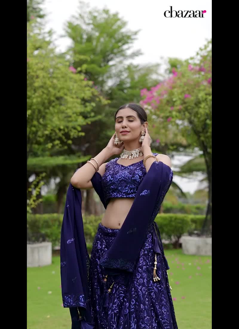 Chic Wedding Umbrella Lehenga In Blue Georgette Thread Embroidered Sequins Wedding Wear