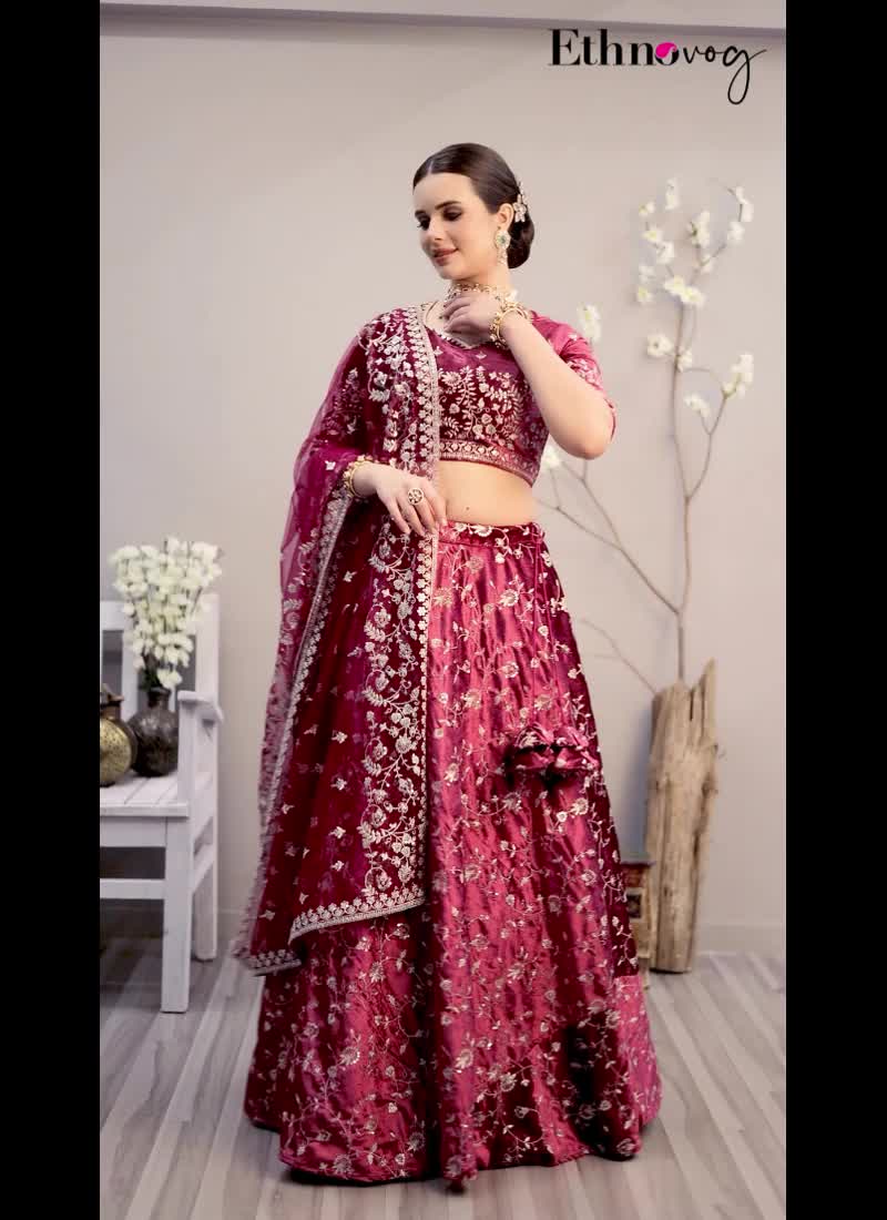 Classic Blouse With Pink Velvet Embroidered Lehenga Wedding Wear