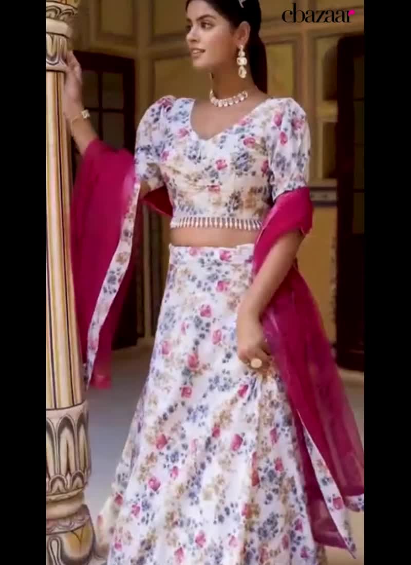 Couture Silk Floral Print Umbrella Lehenga Party Wear