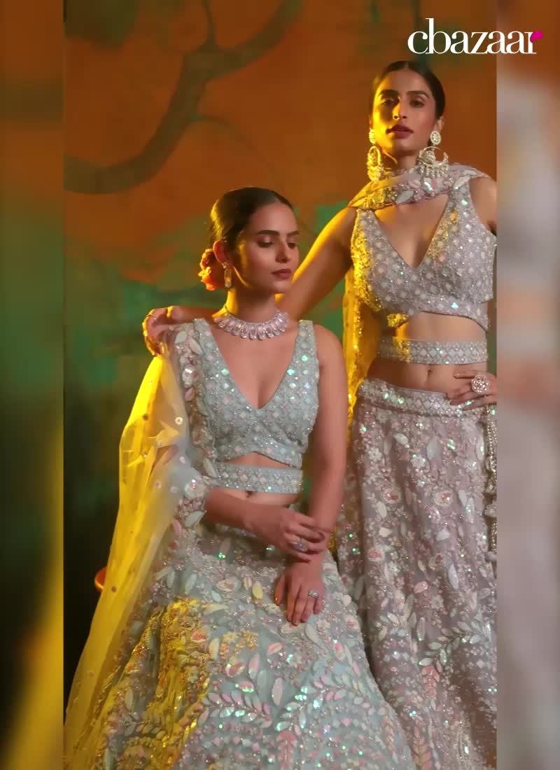 Cream Embroidered Net Umbrella Lehenga Wedding Wear