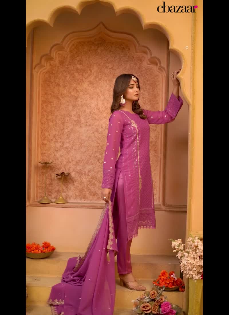Dark Mauve Sequins Embroidered Pakistani Suit Party Wear