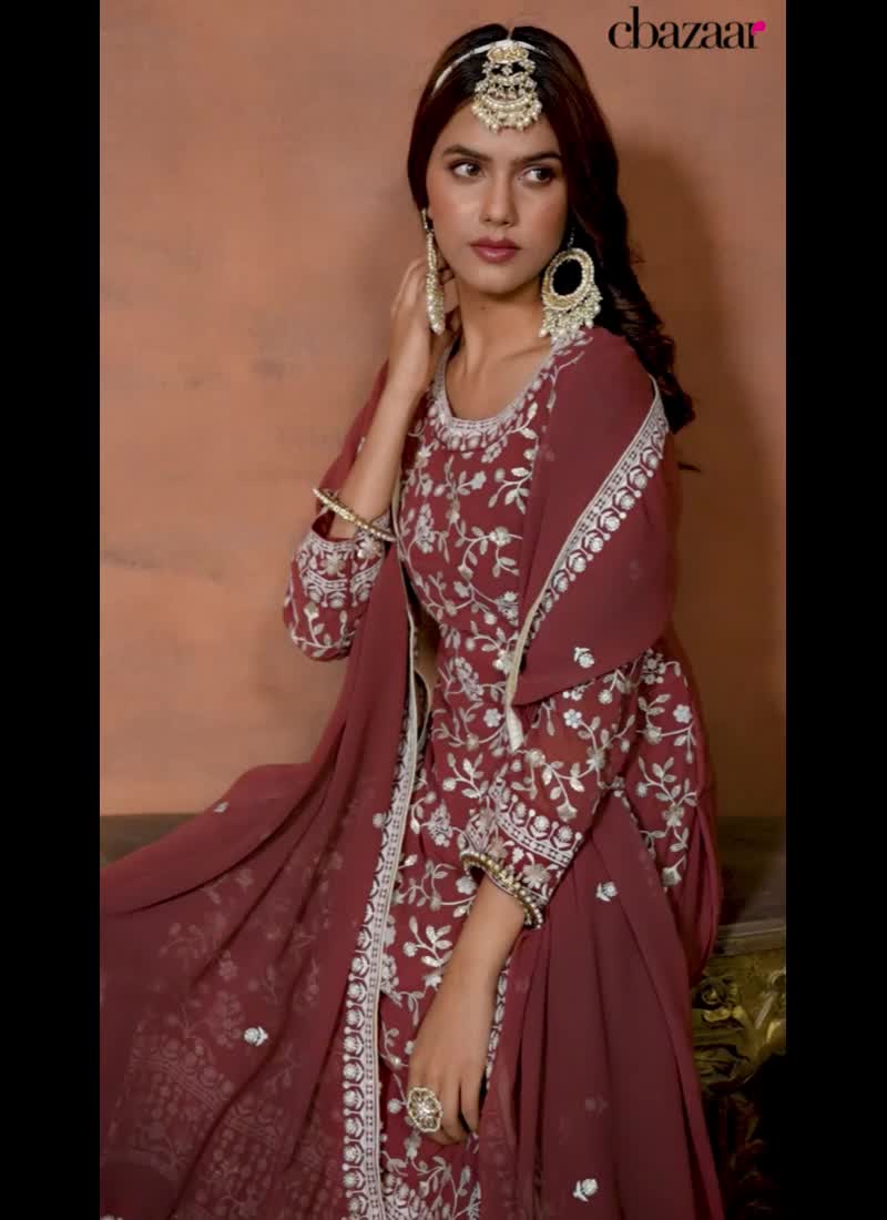 Delightfully Embroidered Sequins Palazzo Suit Party Wear