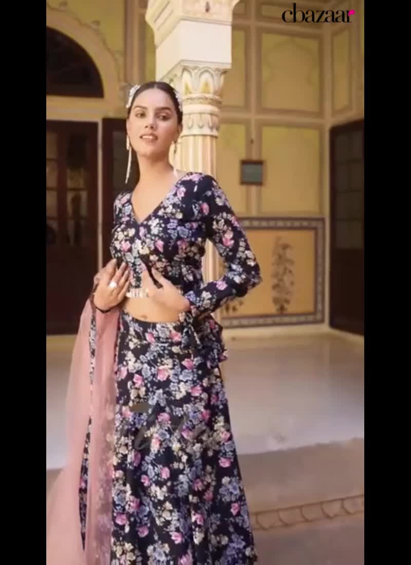Distinctive Silk Floral Print Umbrella Lehenga Party Wear