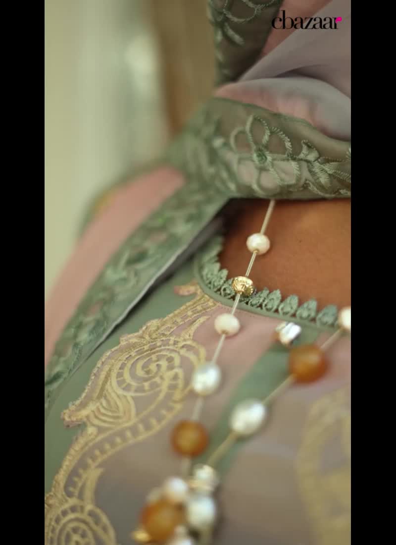Dusty Green Cotton Embroidered Patch Work Straight Pant Suit For Dressy Party Wear
