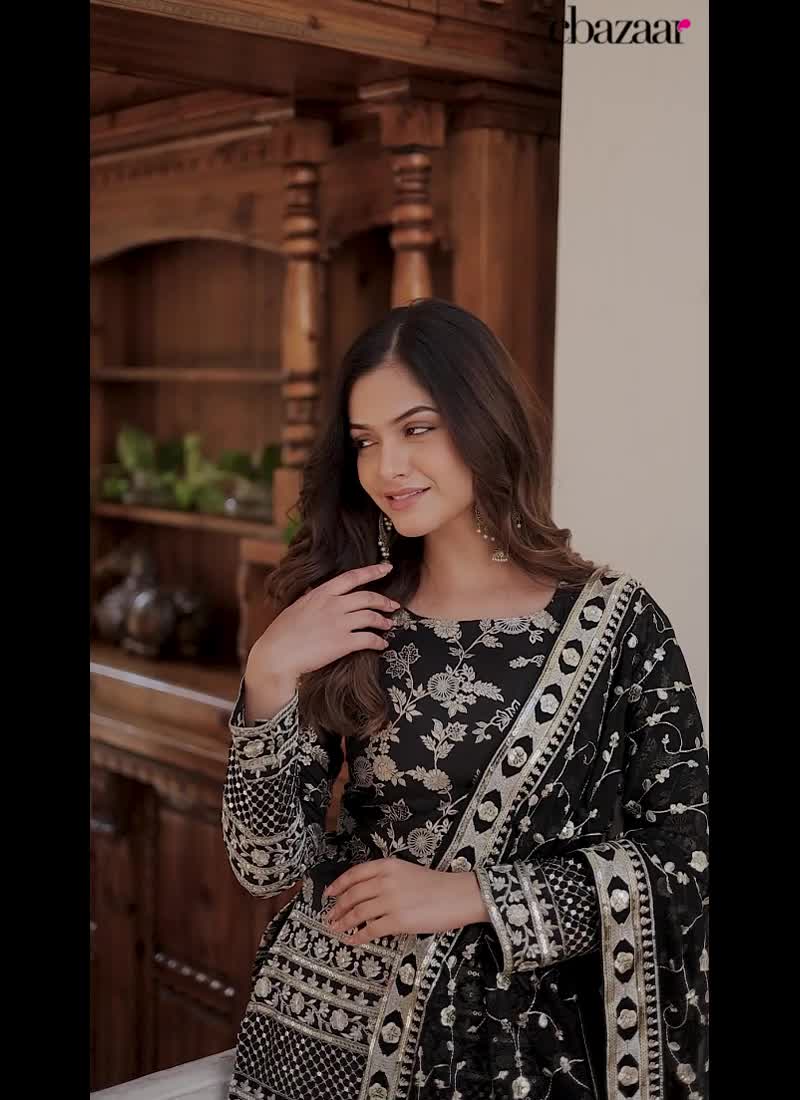 Elegant Embroidered Sequins Sharara Suit Party Wear