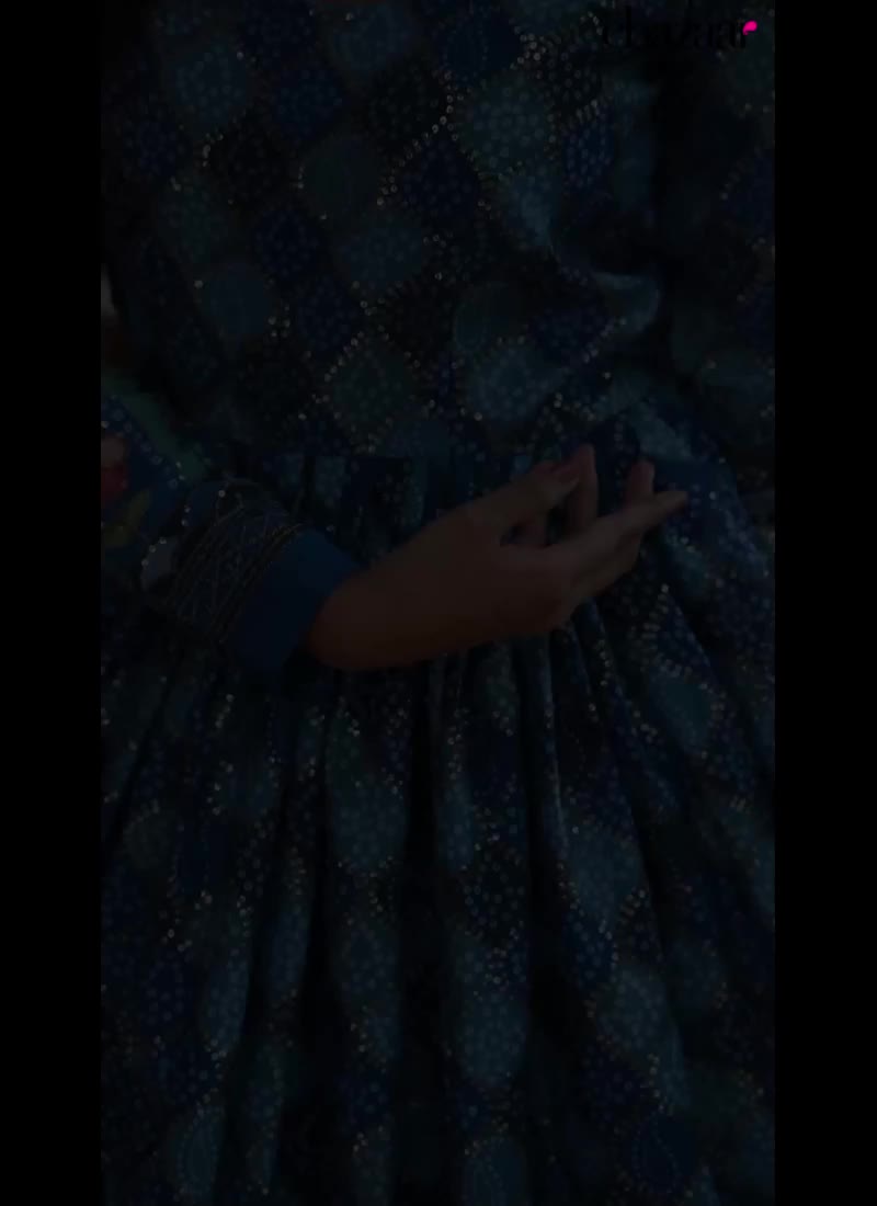 Elegantly Printed Blue Long Gown Party Wear